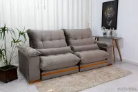 Sofá Retrátil Reclinável Ibis 2.30m Veludo Cinza 813 D33 e Molas Ensacadas - Foto 3