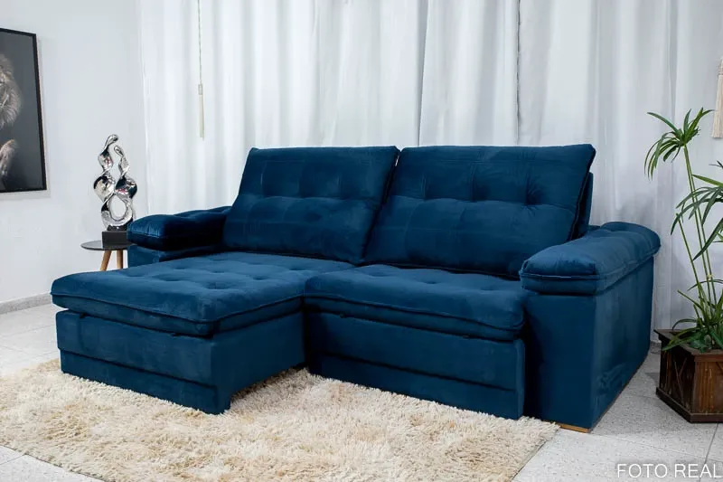 Sofá Retrátil Reclinável Ibiza 2.60m Azul K022 - D33 Hiper soft e Molas Ensacadas Bianchi Imagem