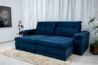 Sofá Retrátil Reclinável Ibiza 2.60m Azul K022 - D33 Hiper soft e Molas Ensacadas Bianchi - Foto 2
