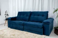 Sofá Retrátil Reclinável Ibiza 2.60m Azul K022 - D33 Hiper soft e Molas Ensacadas Bianchi - Foto 3