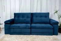 Sofá Retrátil Reclinável Ibiza 2.60m Azul K022 - D33 Hiper soft e Molas Ensacadas Bianchi - Foto 4