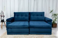 Sofá Retrátil Reclinável Ibiza 2.60m Azul K022 - D33 Hiper soft e Molas Ensacadas Bianchi - Foto 8