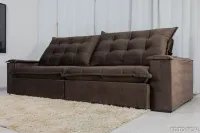 Sofá Retrátil Reclinável Atenas 2.30m Veludo Marrom 815 D33 e Molas Ensacadas - Foto 4