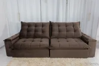 Sofá Retrátil Reclinável Atenas 2.30m Veludo Marrom 815 D33 e Molas Ensacadas - Foto 7