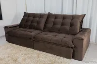 Sofá Retrátil Reclinável Atenas 2.30m Veludo Marrom 815 D33 e Molas Ensacadas - Foto 8