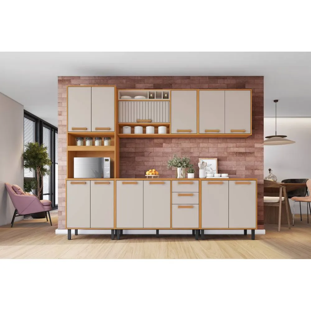 Cozinha Completa Modulada 5 Peças 13 portas Nápoles - Cinamomo/Off White - Itatiaia Imagem