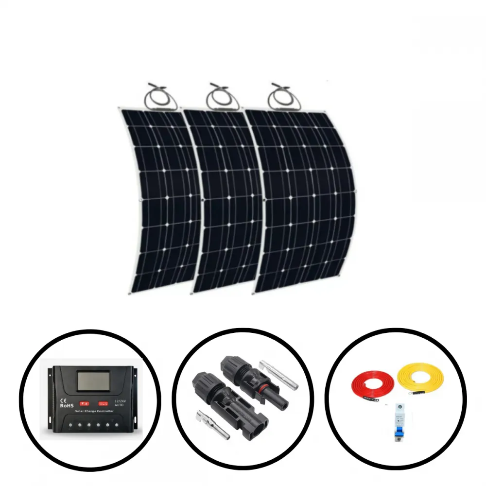 3 Paineis  SOLAR 540W (3x180w) Flexível Monocristalino + Controlador PWM + MC4 + CABOS + DISJUNTOR