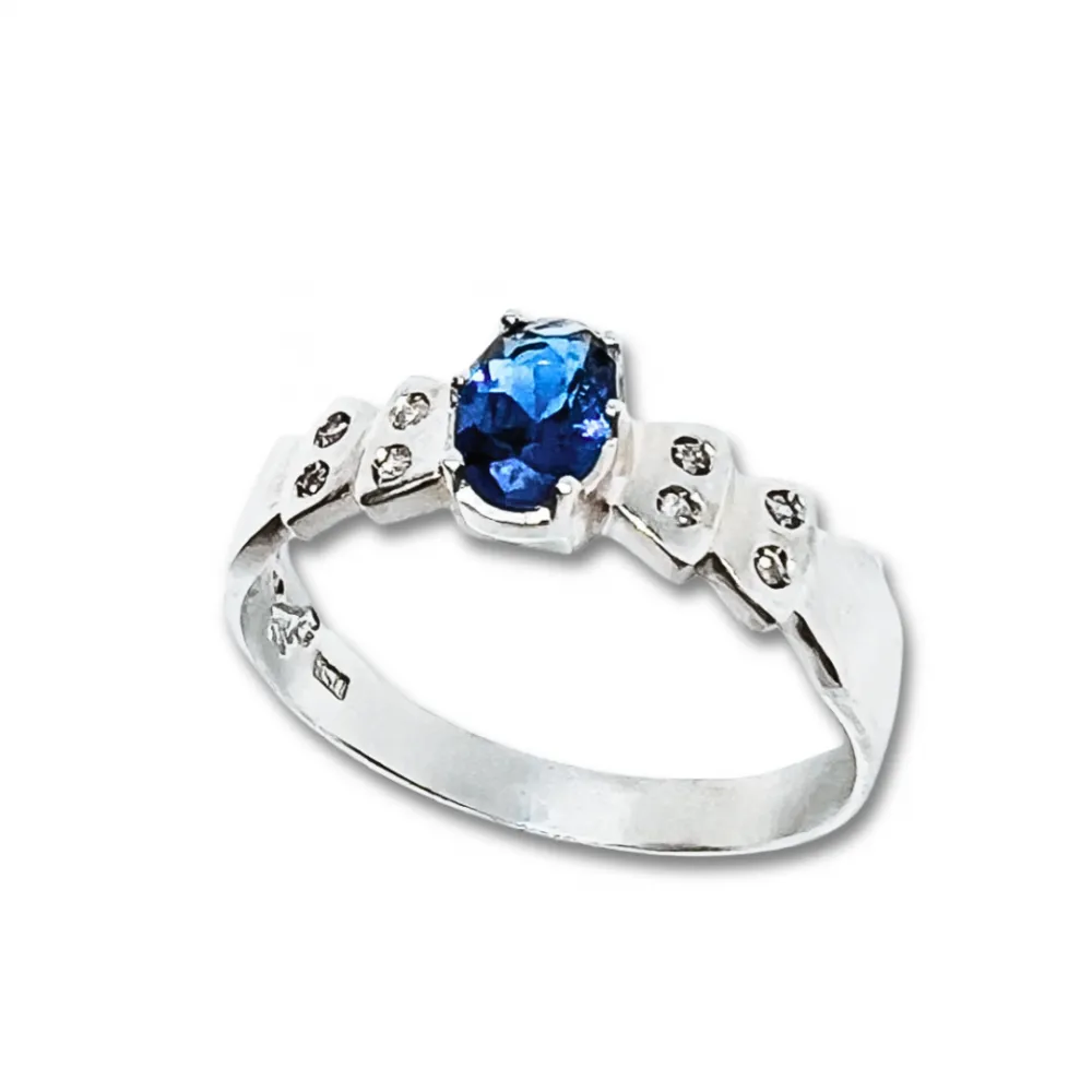 Anel de formatura prata 950  azul - AN315 Imagem