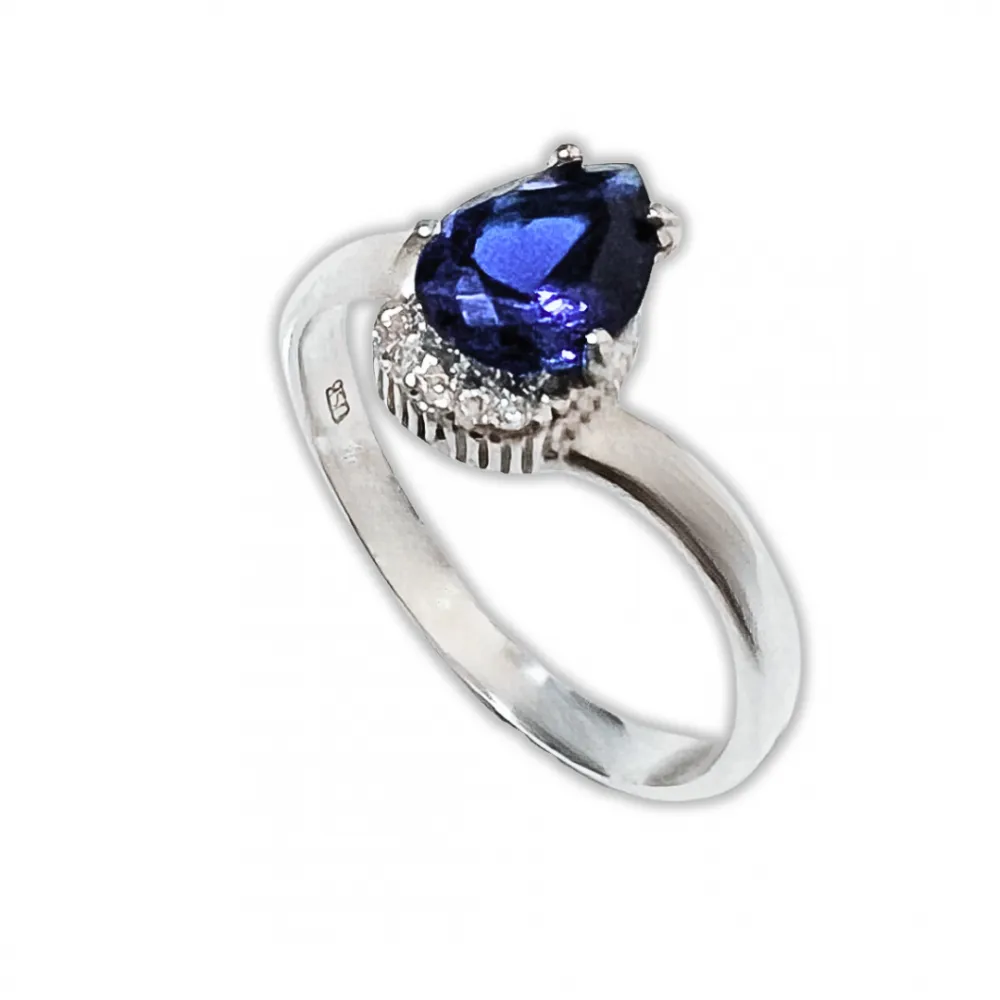 Anel de formatura  de prata alta 950 - azul  - AN391