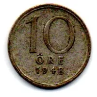 Suécia - 1948 - 10 Ore - Prata .400 - Aprox. 1,44g - 15mm