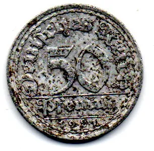 Alemanha - República de Weimar - 1921J - 50 Pfennig