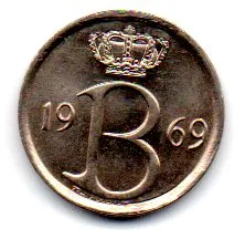Bélgica - 1969 - 25 Centimes - Sob