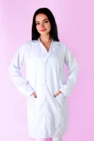 Jaleco Feminino de Gabardine Manga Longa e Botão Acinturado Branco - Foto 2