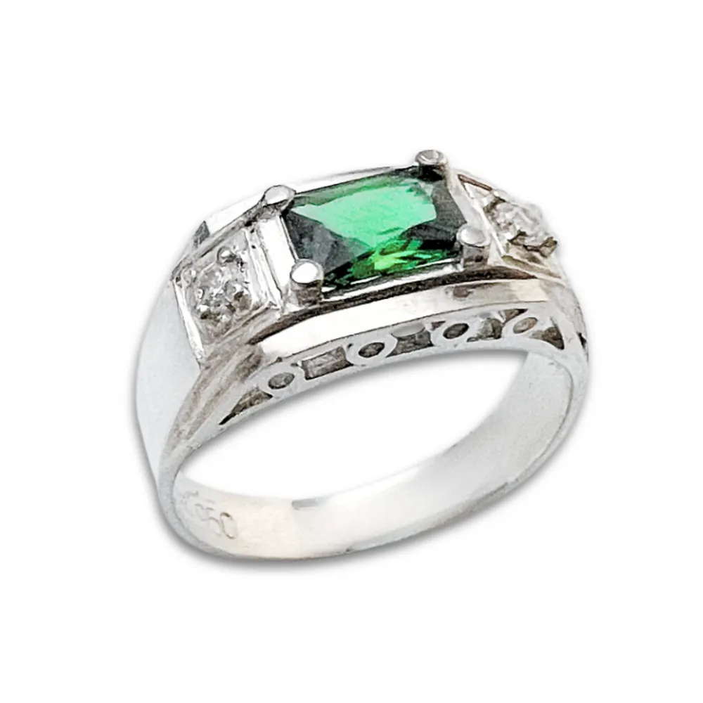 Anel de formatura prata 950 - VERDE - AN380 Imagem