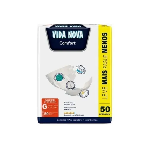 FRALDAS GERIÁTRICA NOTURNA VIDA NOVA - PACOTE COM 50 UNIDADES