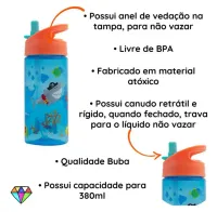 Garrafa Infantil Com Canudo Buba Aventuras – 380ml  - Foto 3