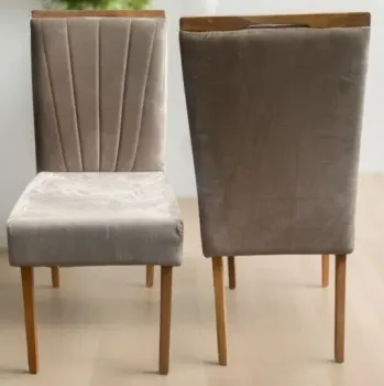 Kit 2 Cadeiras Patrícia Imbuia Mel Veludo Bege 401 – AVALON DECOR - Foto 2