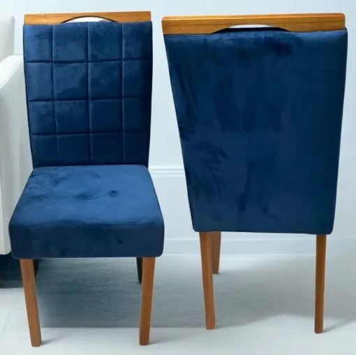 Kit 2 Cadeiras Roma Mel/Veludo Azul – OURO DECOR Imagem