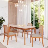 Conjunto de Jantar 130 x 80cm Ficus 4 Cadeiras Buriti Linho