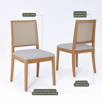 Conjunto de Jantar 130 x 80cm Ficus 6 Cadeiras Buriti Linho Cinza - Foto 2