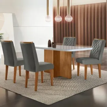 Mesa Berlim 120 Canto Copo Imbuia/Off White com 4 Cadeiras Jade Linho Grafite – RUFATO