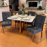 Mesa Pedro 120 Mel/Off White com Cadeiras Sophia/Capri Mel/Veludo Grafite – ART ASSENTOS + WM DECOR