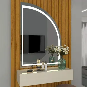 Penteadeira Realeza Ripada Larg. 0.94m C/ Espelho e LED Naturale/Off Gelius - Foto 2