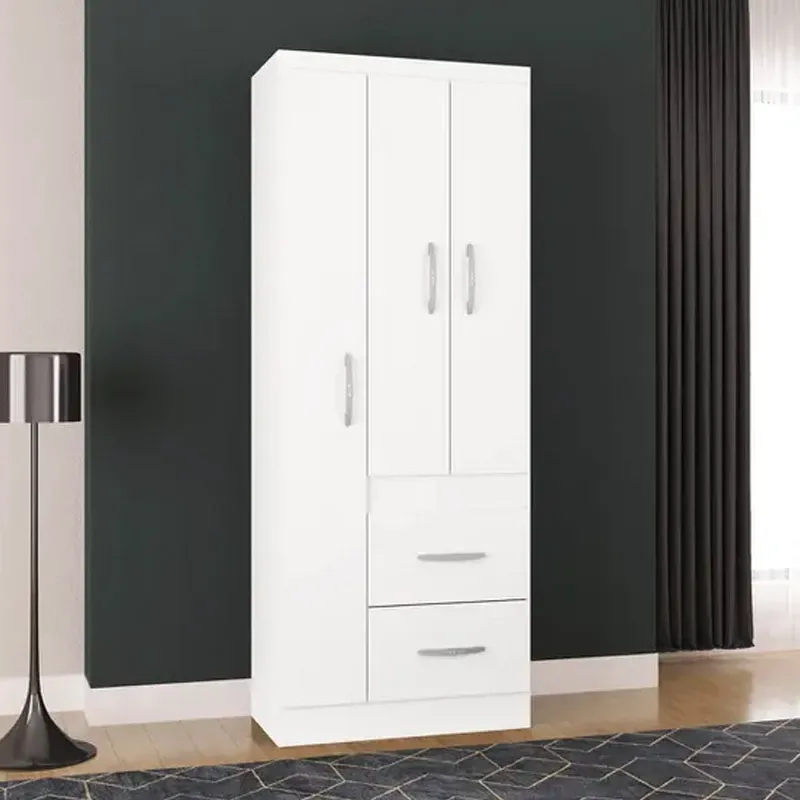  Roupeiro Milão 3 Portas 2 Gavetas Branco Larg. 0.68m Poquema 