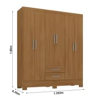 Roupeiro Natal 6 Portas 2 Gavetas Larg. 1.35m (GR6223) Cinamomo - Foto 3