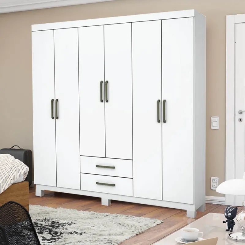 Roupeiro Áries Larg. 1.53m 6 Portas 2 Gavetas Branco Imagem