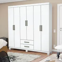Roupeiro Áries Larg. 1.53m 6 Portas 2 Gavetas Branco