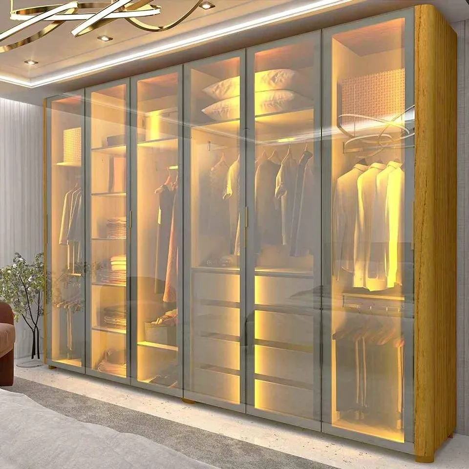 Roupeiro Innova 6 Portas de Vidro Reflecta com LED e Pes Naturale Gelius Imagem