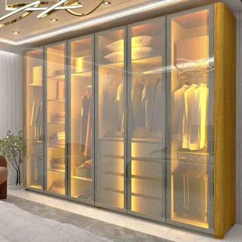 Roupeiro Innova 6 Portas de Vidro Reflecta com LED e Pes Naturale Gelius