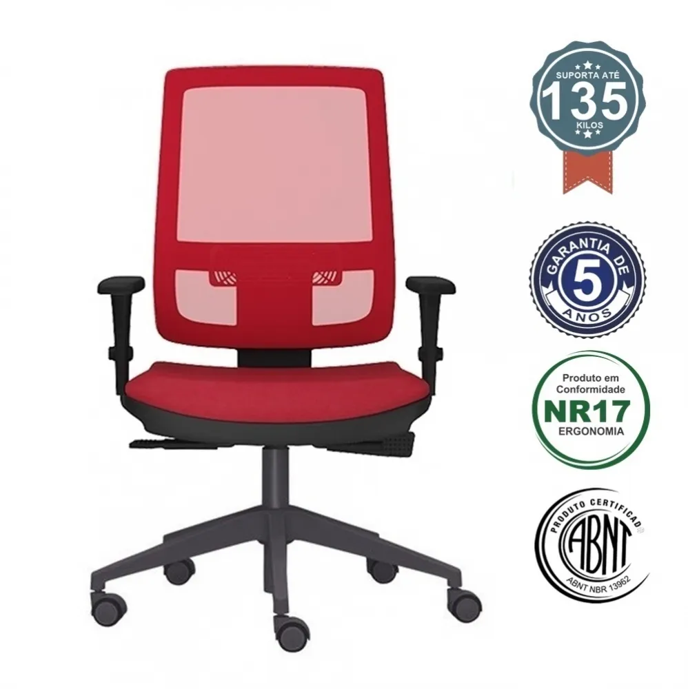 Poltrona Presidente Brizza Tela Mecanismo Relax com Base Piramidal e Braços Reguláveis 