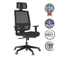 Poltrona Presidente Brizza Tela Mecanismo Relax com Base Piramidal com Braços Reguláveis e Apoio de Cabeça