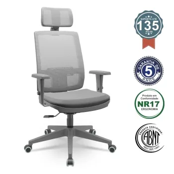 Poltrona Presidente Brizza Tela Grafite Mecanismo Relax com Base Piramidal com Apoio de Cabeça e Braço Regulável Shift  - Foto 2