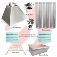 Kit Churrasqueira de Vidro a Carvão Braseiro Cooktop 65cm Média com 3 Tubos Coifa e Grelha Moeda Inox - Foto 2