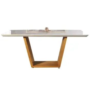 Mesa Atenas 160 Imbuia Natural/Vidro Off White – MARKA MÓVEIS