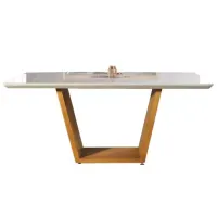 Mesa Atenas 160 Imbuia Natural/Vidro Off White – MARKA MÓVEIS