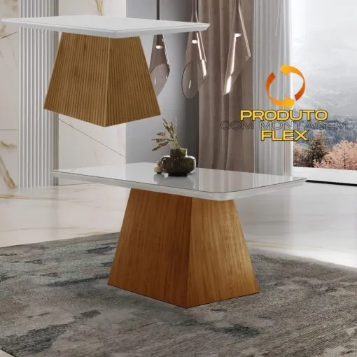 Mesa Luna 120 Canto Copo Imbuia/Ripado/Off White – RUFATO Imagem