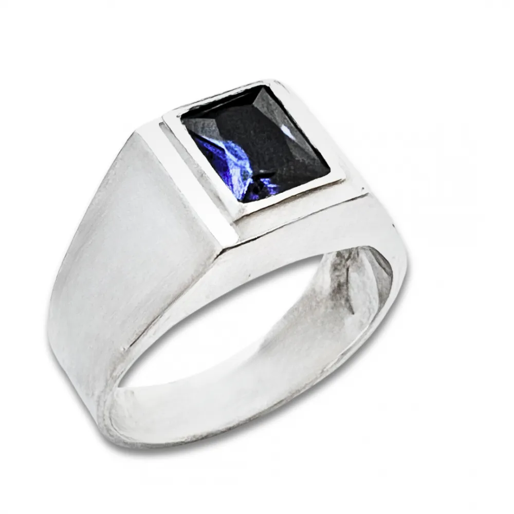 Anel masculino com pedra azul - AN460 Imagem