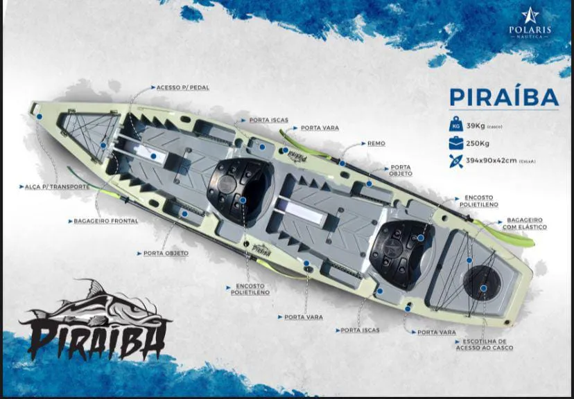 Caiaque 2 Lugar Duplo Polaris Piraiba Pesca Lazer Completo