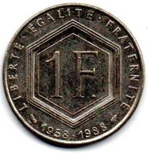 França - 1988 - 1 Franc - Comemorativa - Charles de Gaulle