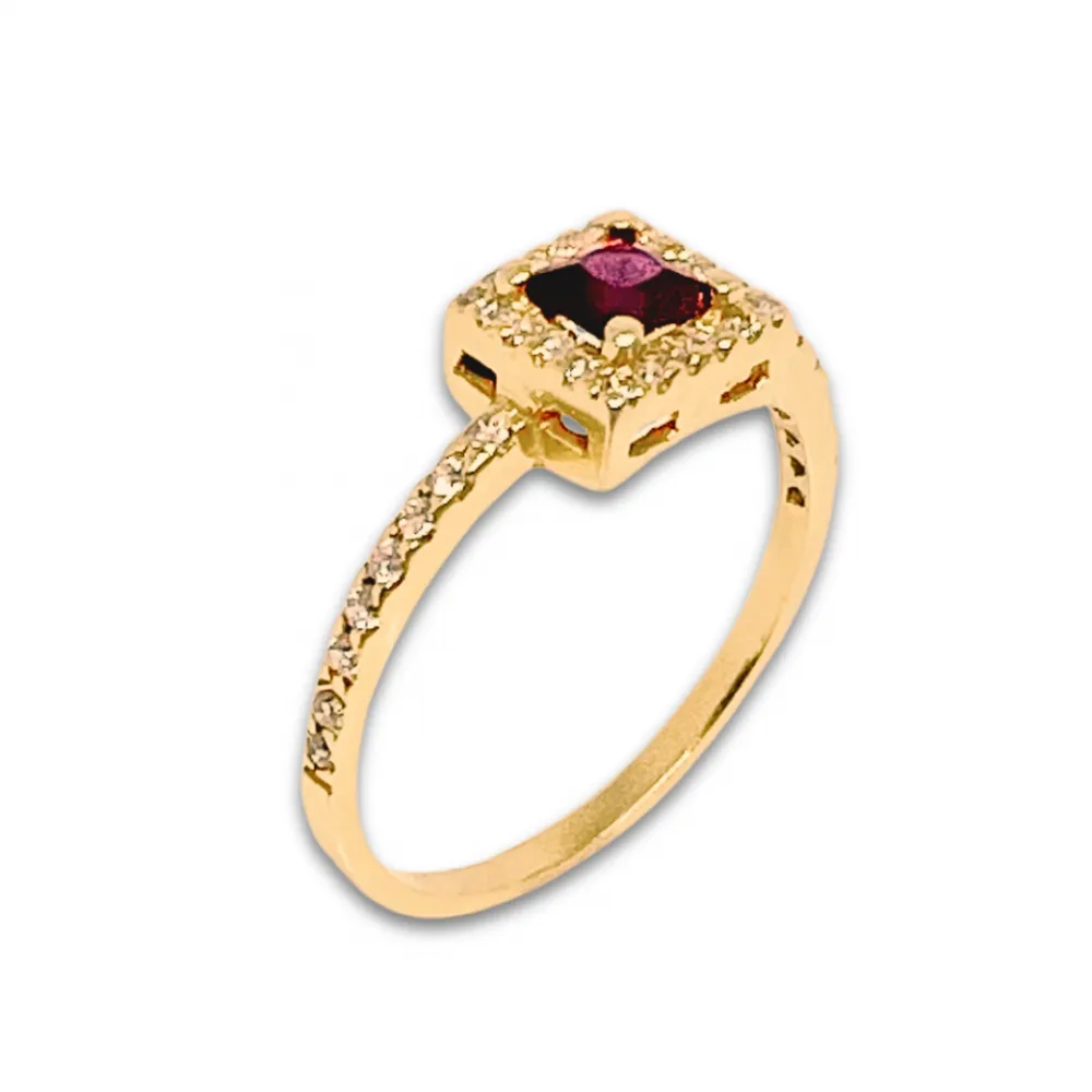 Anel de formatura de prata com banho de ouro - vermelho - ACH155