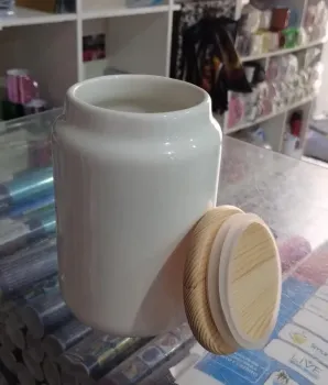 POTE DE CERAMICA BRANCO TAMPA BAMBÚ SUBLIMATICO - Foto 2