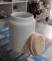 POTE DE CERAMICA BRANCO TAMPA BAMBÚ SUBLIMATICO - Foto 2