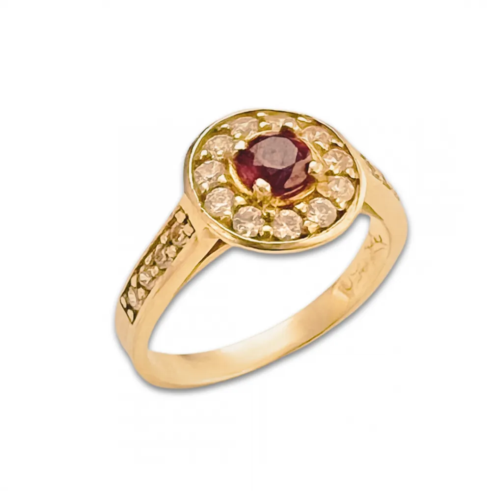 Anel de formatura prata 950 com banho de ouro  -  vermelho - ANR11