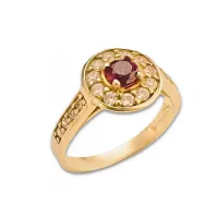 Anel de formatura prata 950 com banho de ouro  -  vermelho - ANR11