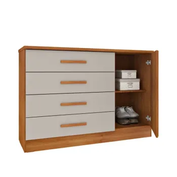 Cômoda Barcelona C/4 Gavetas e 1 Porta com Detalhe Ripado Cinamomo/Off White tcil - Foto 2