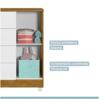 Cômoda Life c/4 Gavetas e 1 Porta Larg. 0.94m Amadeirado/Branco TIgus - Foto 4